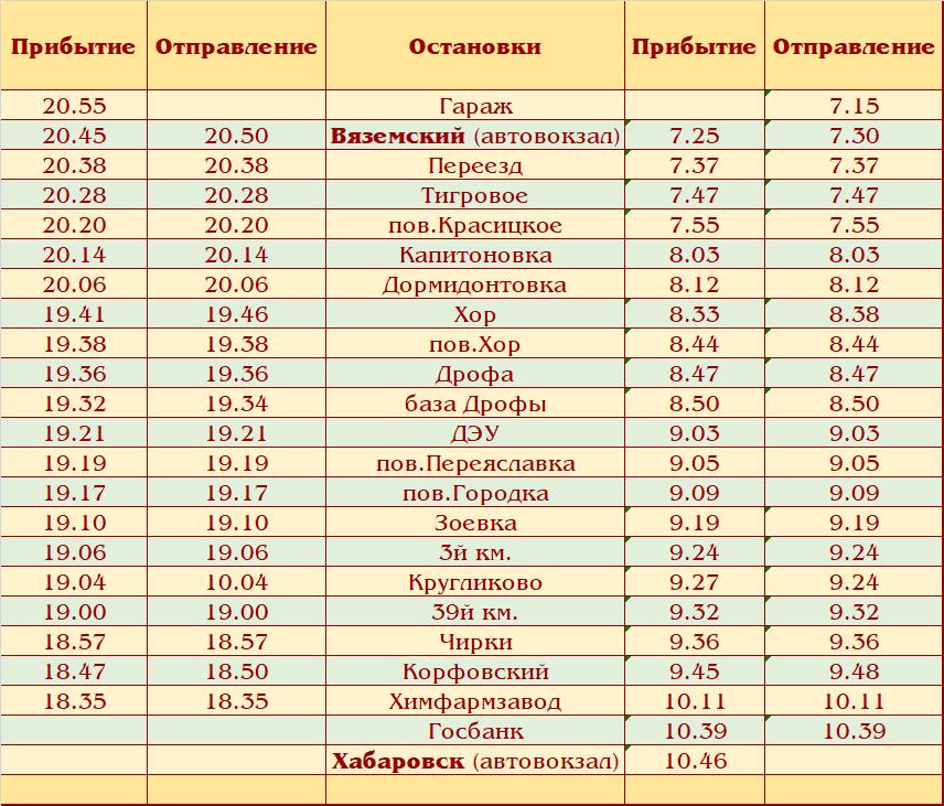 Расписание хабаровск вяземский на сегодня
